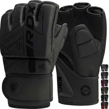 RDX MMA Boxing Gloves Grappling Sparring, Pre-Curved Martial Arts Mitts, Ventilated Palm, Maya Hide Leather KARA, Black, Medium