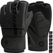 RDX MMA Boxing Gloves Grappling Sparring, Pre-Curved Martial Arts Mitts, Ventilated Palm, Maya Hide Leather KARA, Black, Large