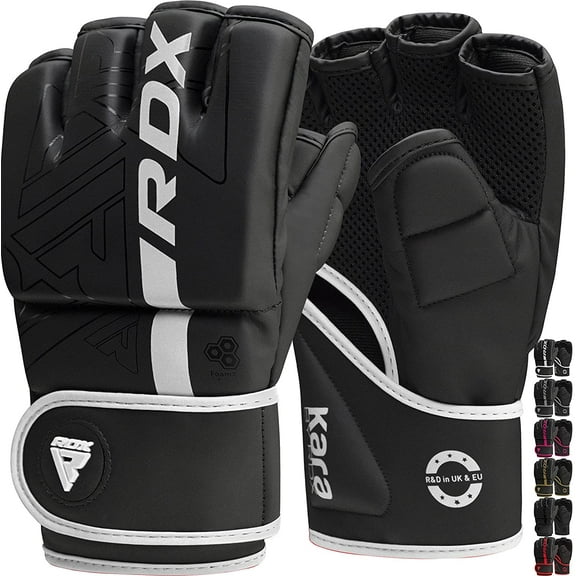 RDX MMA Boxing Gloves Grappling Sparring, Pre-Curved Martial Arts Mitts, Ventilated Palm, Maya Hide Leather KARA, White, XL