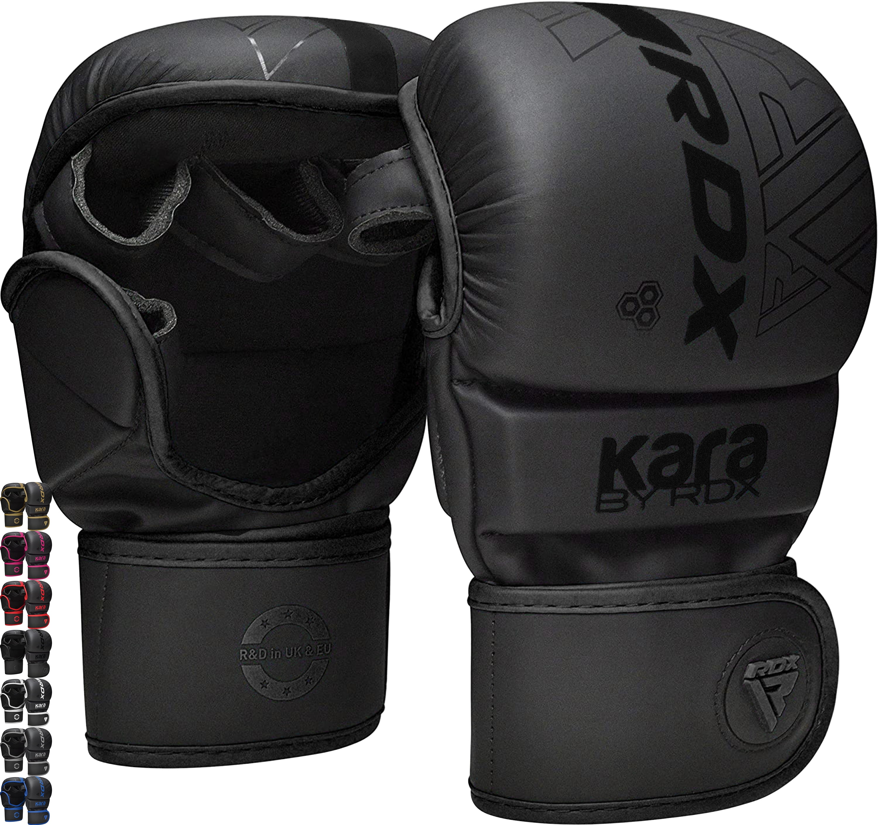 RDX MMA Boxing Gloves Grappling-Training Kickboxing Fighting Muay Thai, Leather Sparring Mitts, Matte Black, L/XL