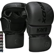 RDX MMA Boxing Gloves Grappling-Training Kickboxing Fighting Muay Thai, Leather Sparring Mitts, Matte Black, L/XL
