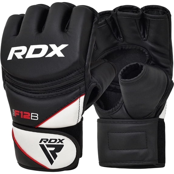 RDX MMA Gloves for Grappling Martial Arts Training, D. Cut Open Palm Maya Hide Leather Sparring Mitts, Perfect for Cage Fighting, Combat Sports, Punching Bag, Muay Thai and Kickboxing, Black, L