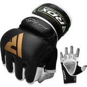 RDX MMA Gloves Grappling, Training Boxing Fighting Kickboxing Muay Thai, Leather Sparring Mitts Golden, Medium