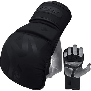 RDX MMA Gloves for Martial Arts Training and Sparring, Open Palm Maya Hide Convex Skin Leather Mitts for Grappling, Kickboxing, Muay Thai, Punching Bag and Cage Fighting Matte Black