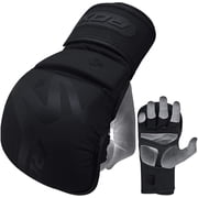 RDX MMA Gloves for Martial Arts Training and Sparring, Open Palm Maya Hide Convex Skin Leather Mitts for Grappling, Kickboxing, Muay Thai, Punching Bag and Cage Fighting Matte Black