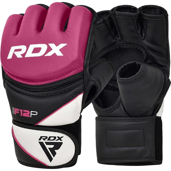 RDX MMA Gloves for Grappling Martial Arts Training, D. Cut Open Palm Maya Hide Leather Sparring Mitts, Perfect for Cage Fighting, Combat Sports, Punching Bag, Muay Thai and Kickboxing, Pink, L