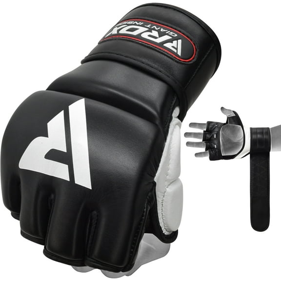 RDX MMA Gloves for Grappling Martial Arts, Approved By SMMAF, Genuine Cowhide Leather, Black, Small