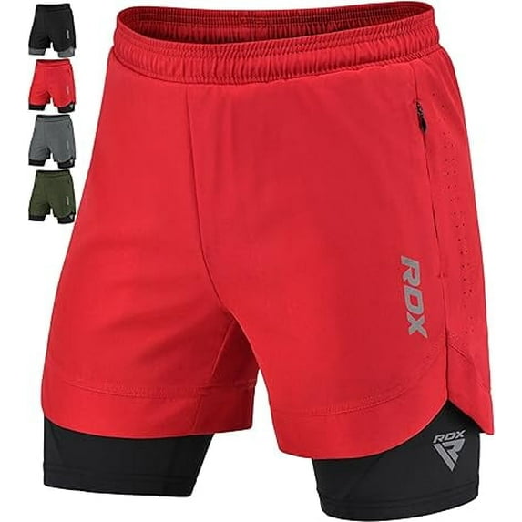 RDX Men’s Running Shorts, 2 in 1 Athletic Breathable Short Compression Liner, 2 Zipper and 2 Phone Pockets, Lightweight Quick Drying Elastic Shorts for Sports Workout Jogging Cycling Gym Bodybuilding