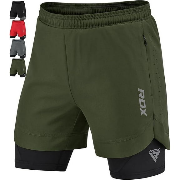 RDX Men’s Running Shorts, 2 in 1 Athletic Breathable Short Compression Liner, 2 Zipper and 2 Phone Pockets, Lightweight Quick Drying Elastic Shorts for Sports Workout Jogging Cycling Gym Bodybuilding