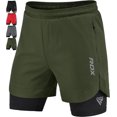 thumbnail image 1 of RDX Men’s Running Shorts, 2 in 1 Athletic Breathable Short Compression Liner, 2 Zipper and 2 Phone Pockets, Lightweight Quick Drying Elastic Shorts for Sports Workout Jogging Cycling Gym Bodybuilding, 1 of 6
