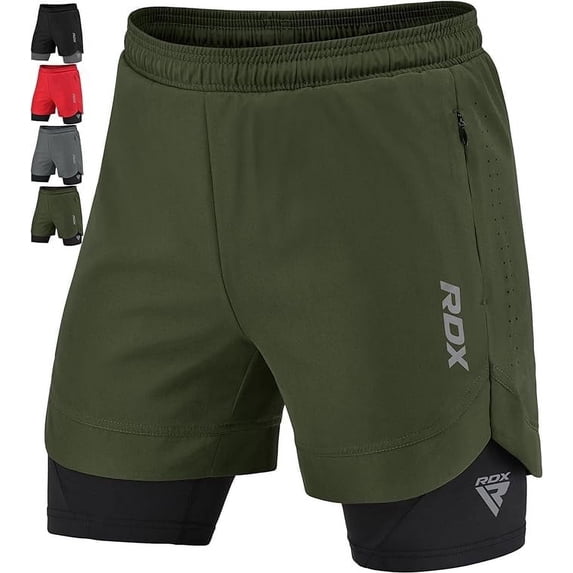 RDX Men’s Running Shorts, 2 in 1 Athletic Breathable Short Compression Liner, 2 Zipper and 2 Phone Pockets, Lightweight Quick Drying Elastic Shorts for Sports Workout Jogging Cycling Gym Bodybuilding