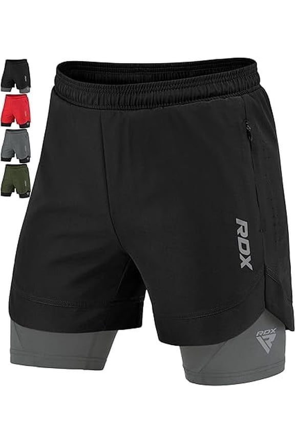 Men’s Running Shorts, 2 in 1 Athletic Breathable Short Compression Liner, 2 Zipper and 2 Phone Pockets, Lightweight Quick Drying Elastic Shorts for Sports Workout Jogging Cycling Gym Bodybuilding