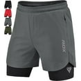 thumbnail image 1 of RDX Men’s Running Shorts, 2 in 1 Athletic Breathable Short Compression Liner, 2 Zipper and 2 Phone Pockets, Lightweight Quick Drying Elastic Shorts for Sports Workout Jogging Cycling Gym Bodybuilding, 1 of 6