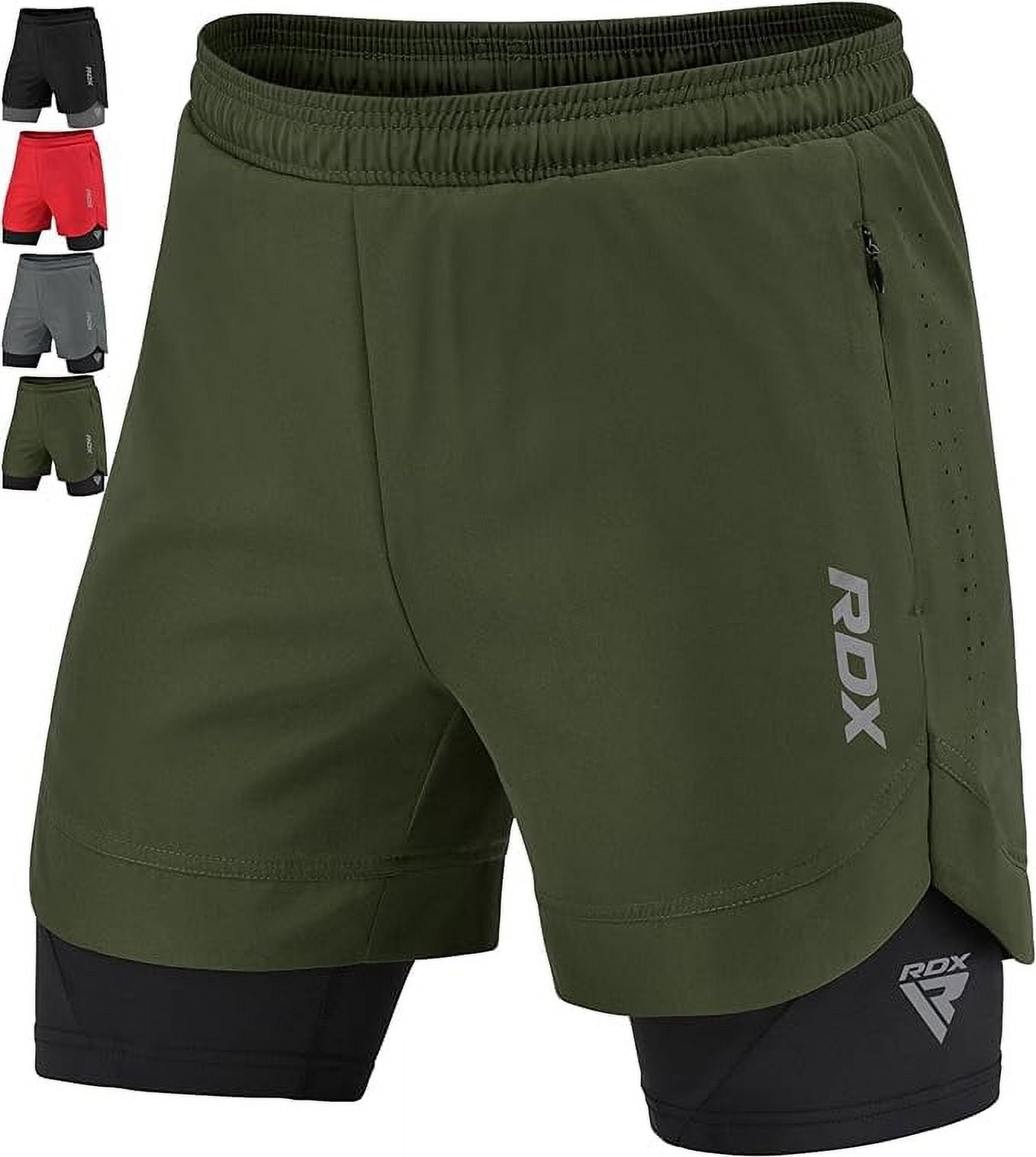 【WONDER WONDER】Daily Zipper Pocket Overfit Short Padding RDX Men's Running Shorts, 2 in 1 Athletic Breathable Short