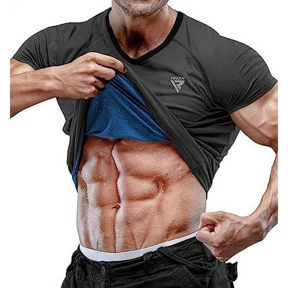 RDX Men's Sauna Shirt Heat Trapping Sweat Suit - REACH OEKO TEX 100 Certified T-Shirt - Gym Workout Fitness Tank Top Trimmer