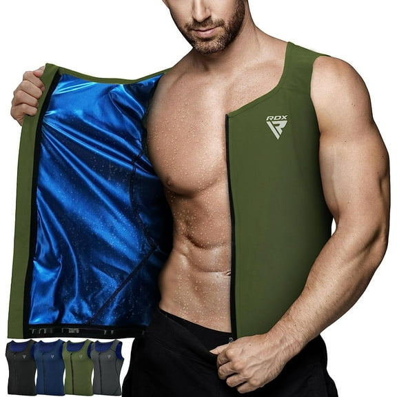 RDX Men's Sauna Vest Heat Trapping Sweat Waist Trainer - REACH OEKO TEX 100 Certified Body Shaper - Weight loss Trimmer Hot Corset Slimming Zipper Pullover - Gym Workout Fitness Tank Top
