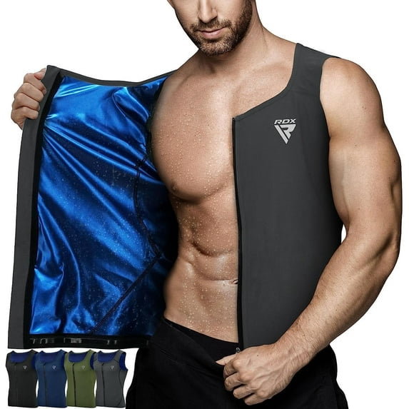 RDX Men's Sauna Vest Heat Trapping Sweat Waist Trainer - REACH OEKO TEX 100 Certified Body Shaper - Weight loss Trimmer Hot Corset Slimming Zipper Pullover - Gym Workout Fitness Tank Top