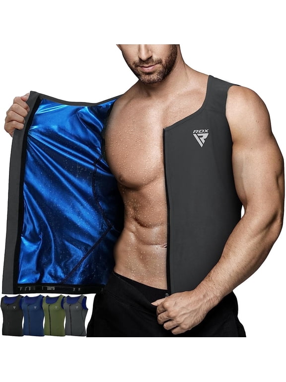 Men's Sauna Vest Heat Trapping Sweat Waist Trainer - REACH OEKO TEX 100 Certified Body Shaper - Weight loss Trimmer Hot Corset Slimming Zipper Pullover - Gym Workout Fitness Tank Top