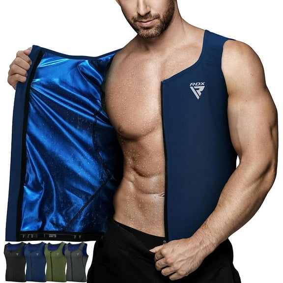 RDX Men's Sauna Vest Heat Trapping Sweat Waist Trainer - REACH OEKO TEX 100 Certified Body Shaper - Weight loss Trimmer Hot Corset Slimming Zipper Pullover - Gym Workout Fitness Tank Top