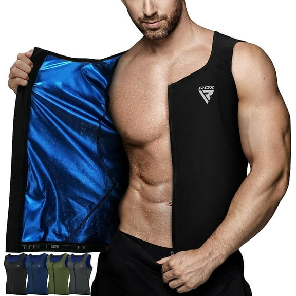RDX Men's Sauna Vest Heat Trapping Sweat Waist Trainer - REACH OEKO TEX 100 Certified Body Shaper - Weight loss Trimmer Hot Corset Slimming Zipper Pullover - Gym Workout Fitness Tank Top