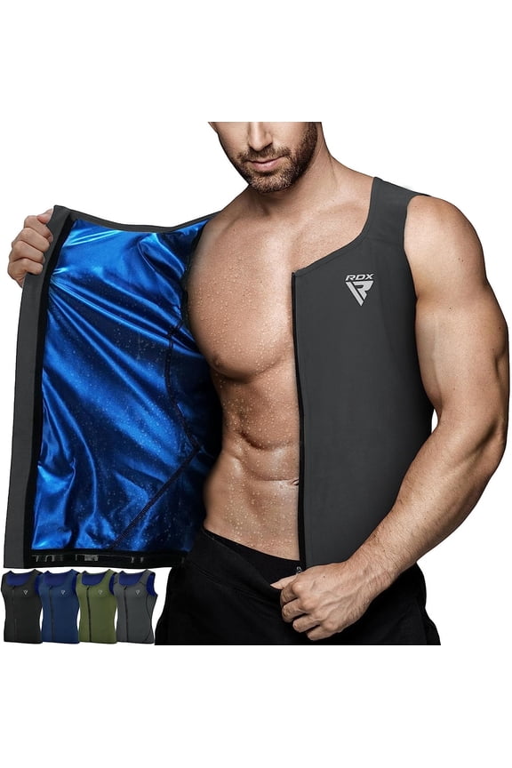 Men's Sauna Vest Heat Trapping Sweat Waist Trainer - REACH OEKO TEX 100 Certified Body Shaper - Weight loss Trimmer Hot Corset Slimming Zipper Pullover - Gym Workout Fitness Tank Top