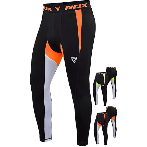 RDX Mens Compression Lycra Base Layer X3 Pants Running Training Orange