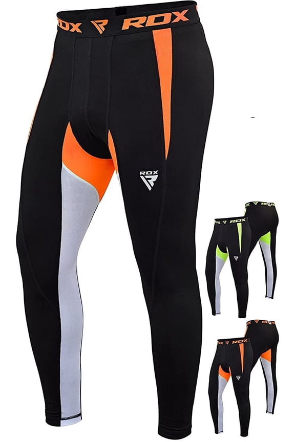 RDX Mens Compression Lycra Base Layer X3 Pants Running Training Orange