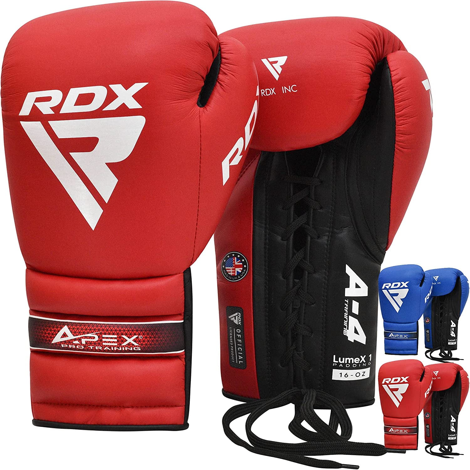 RDX Professional Boxing Fight Gloves, APEX Lace-Up Competition Fighter Gloves, Super Skin Maya Hide Leather, Padded Wrist Support, Multi-Layered, Traditional Extra Long Laces for Firm Secure Fit