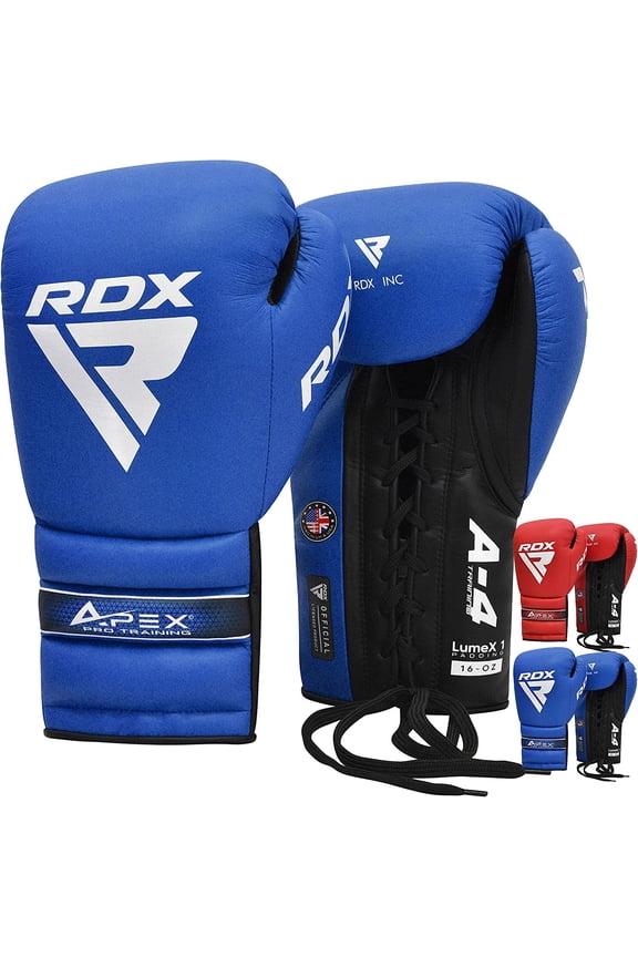 RDX Professional Boxing Fight Gloves, APEX Lace-Up Competition Fighter Gloves, Super Skin Maya Hide Leather, Padded Wrist Support, Multi-Layered, Traditional Extra Long Laces for Firm Secure Fit