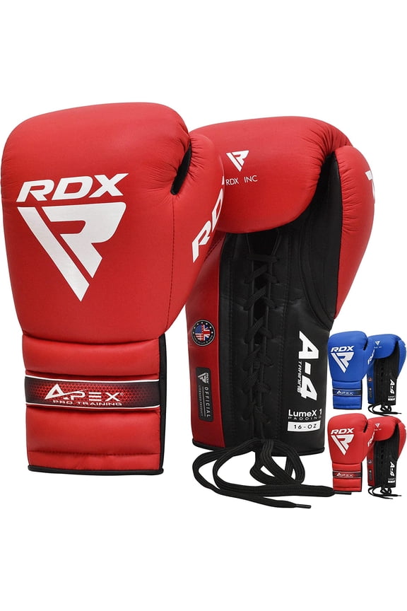 Professional Boxing Fight Gloves, APEX Lace-Up Competition, Super Skin Maya Hide Leather, Padded Wrist Support, Multi-Layered, Traditional Extra Long Laces for Firm Secure Fit