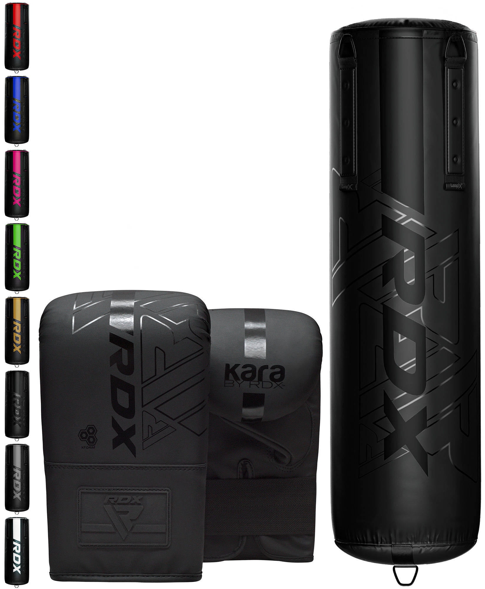 RDX Punch Bag 60LB,80LB, Leather Adult Punch Bag and Boxing Gloves, 5ft, Black