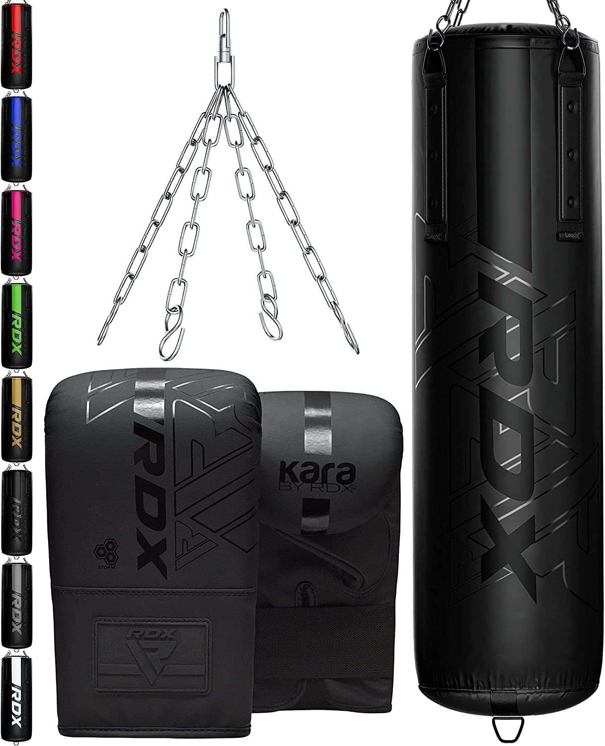 RDX Punching Bag Anti Swing Heavy Filled Set, Non Tear Maya Hide Leather Adult Bag Punching Gloves Chain, Kickboxing Boxing MMA Muay Thai Karate Training Workout, 60 lb, 80 lb