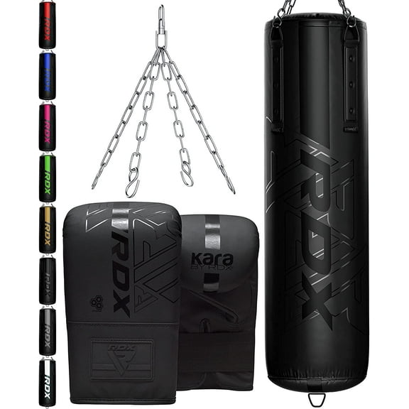 RDX Punching Bag Anti Swing Heavy Filled Set, Non Tear Maya Hide Leather Adult Bag Punching Gloves Chain, Kickboxing Boxing MMA Muay Thai Karate Training Workout, 60 lb, 80 lb