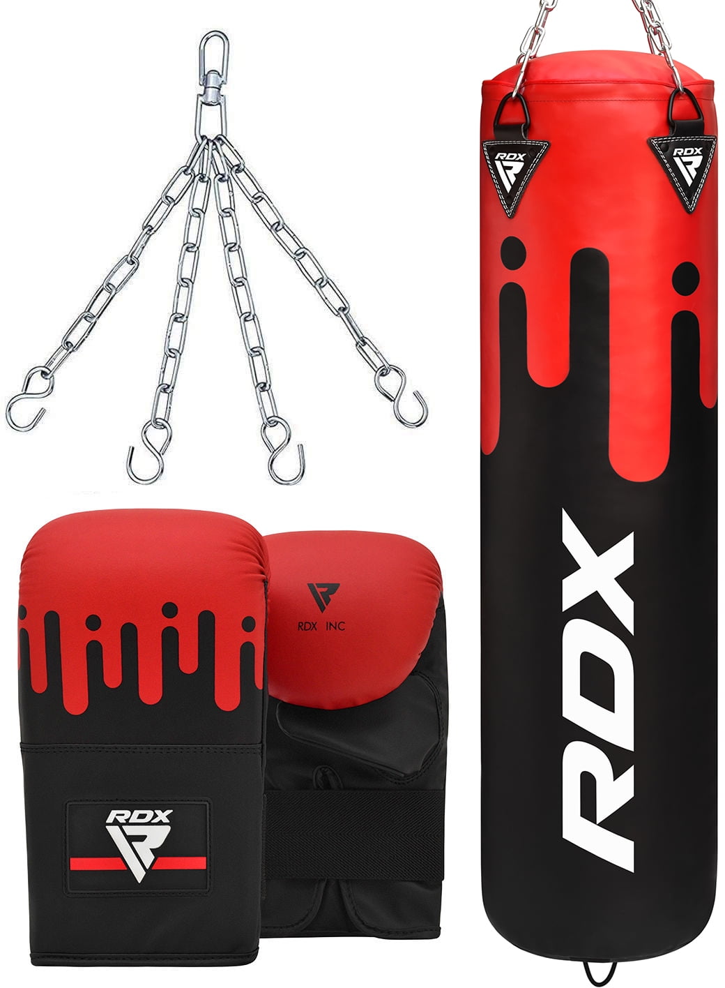 RDX Punching Bag Unfilled Anti Swing Set Kick Boxing MMA Training Gloves Heavy Punching Mitts Hanging Chain wall Bracket Muay Thai 4PC Martial Arts 4FT 5FT