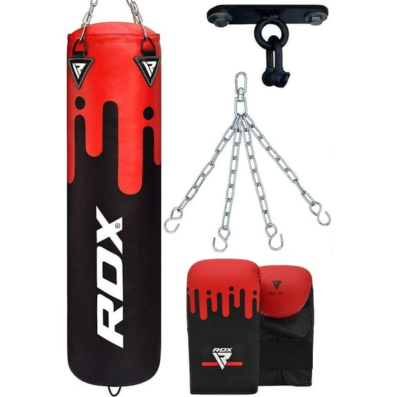 RDX Punching Bag Unfilled Set Kick Boxing MMA Training Gloves Heavy Punchinging Mitts Hanging Chain wall Bracket Muay Thai 4PC Martial Arts 4FT 5FT
