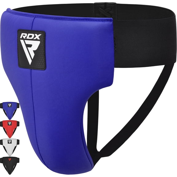 RDX R1 Abdominal Groin Guard, Muay Thai, Kickboxing, Maya Hide Leather MMA Training Groin Protector for Boxing, Blue, Large