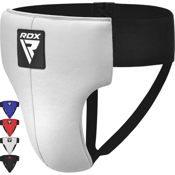 RDX R1 Abdominal Groin Guard, Muay Thai, Kickboxing, Maya Hide Leather MMA Training Groin Protector for Boxing, White, small