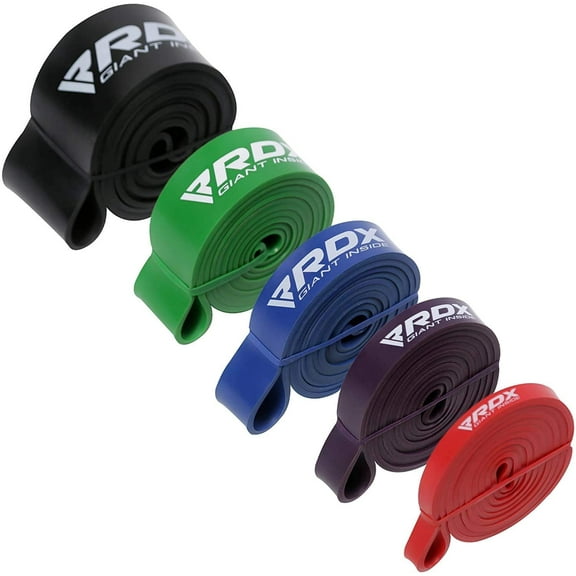 RDX Resistance Bands 5 Level Set, CPSIA, RoHS, REACH Certified, Pull up Assist Natural Thick Latex Long Loop