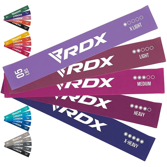 RDX Resistance Bands 5 Level Set, REACH RoHS CPSIA Certified, Skin Friendly Thick Stretch Loop, Yoga Home Gym Fitness Workout Exercise, Glutes Physio Pilates Booty Leg Arms Mobility Training Slimming