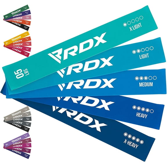 RDX Resistance Bands 5 Level Set, REACH RoHS CPSIA Certified, Skin Friendly Thick Stretch Loop, Yoga Home Gym Fitness Workout Exercise, Glutes Physio Pilates Booty Leg Arms Mobility Training Slimming