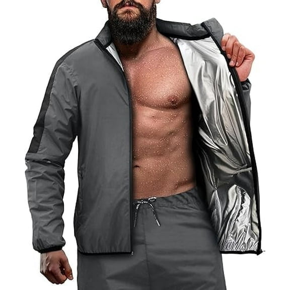 RDX Sauna Suit Weight Loss, Full Body Sweat Heat Suit, Anti Rip Long Sleeves Tracksuit, Boxing MMA Slimming Gym Fitness Running Workout Zipper Jacket, Top Trouser Set Men Women