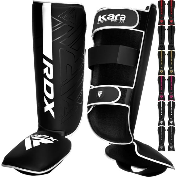 RDX Shin Guards for Kickboxing, Muay Thai, MMA Fighting and Training Pads, Maya Hide Leather KARA Instep Foam Protection, Leg Foot Protector for Martial Arts, Sparring, BJJ and Boxing Gear