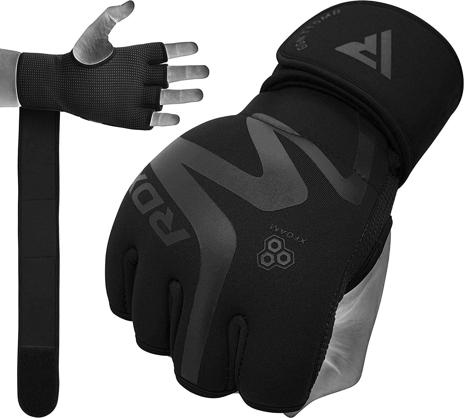 RDX T15 Noir Boxing Inner Gloves Hand Wraps for Boxing, BJJ, Gym, Weight Lifting, Workout for Men, Women - MATTE BLACK - SMALL