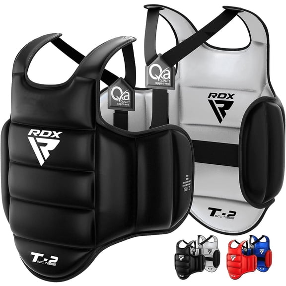 "RDX TKD Chest Guard MMA Body Protector – Reversible Black/White Rib Shield Armor for Taekwondo, Karate, Kickboxing, Sparring & Martial Arts Training, Lightweight Protective Gear, S/M"