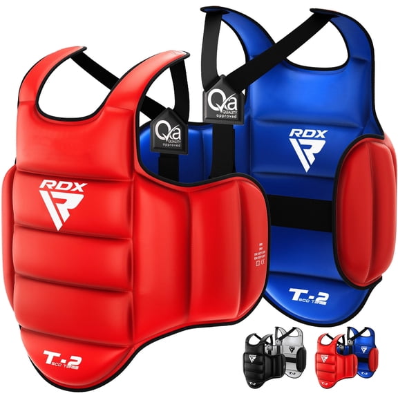 "RDX TKD Chest Guard MMA Body Protector – Reversible Blue/Red Rib Shield Armor for Taekwondo, Karate, Kickboxing, Sparring & Martial Arts Training, Lightweight Protective Gear, S/M"