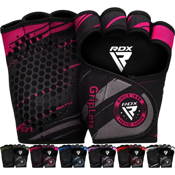 RDX Weight Lifting Gloves Grips, Workout Gym Fitness, Ventilated Anti-Slip Open Back Gripper, Deadlift Strength Training HIIT Exercise, Women Men Rowing Cycling Hanging Climbing Gymnastics Pull Ups