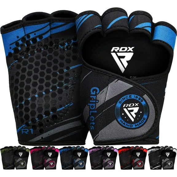 RDX Weight Lifting Gloves Grips, Workout Gym Fitness, Ventilated Anti-Slip Open Back Gripper, Deadlift Strength Training HIIT Exercise, Women Men Rowing Cycling Hanging Climbing Gymnastics Pull Ups