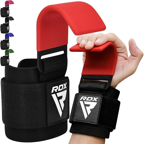 RDX Weight Lifting Hooks Straps Pair, Non-Slip Rubber Coated Grip, 7mm Neoprene Padded Wrist Support Powerlifting Deadlift Pull Up Fitness Strength Training Wrap, Gym Bodybuilding, Workout