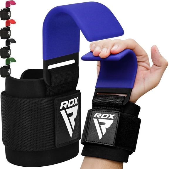 RDX Weight Lifting Hooks Straps Pair, Non-Slip Rubber Coated Grip, 7mm Neoprene Padded Wrist Support Powerlifting Deadlift Pull Up Fitness Strength Training Wrap, Gym Bodybuilding, Workout