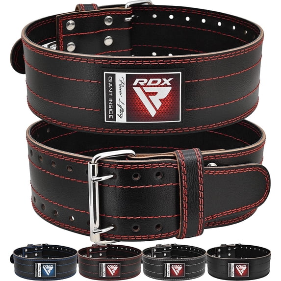 RDX Weight Lifting Powerlifting Belt, 6mm Thick Cowhide Leather, 4 Inch Back Lumbar Support, 12 Adjustable Holes, Bodybuilding Strength Training, Exercise Fitness Workout Squats, Deadlifts, Red, L